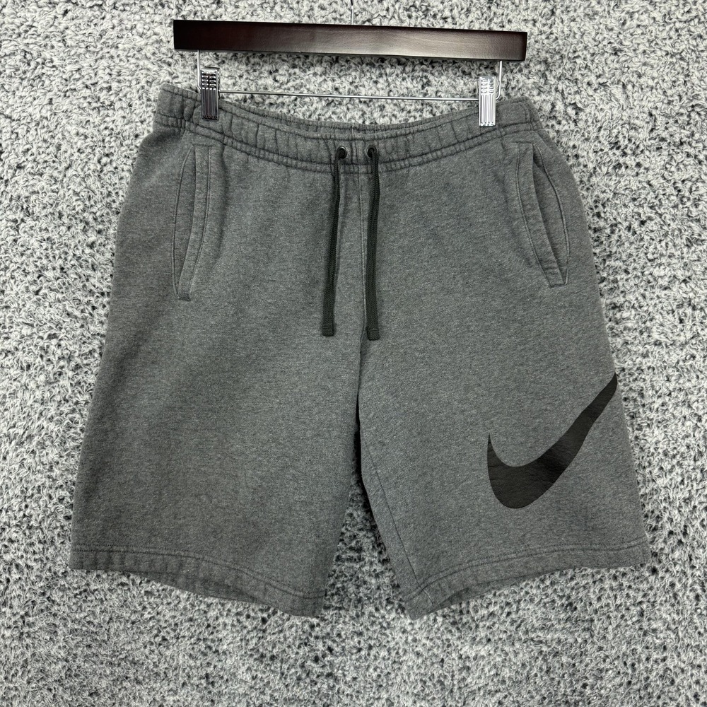 Nike Shorts Mens Medium Gray Fleece Sweat 8" Inseam Big Swoosh Logo Gym Pockets